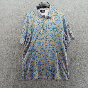 Greenside Golf Shirt Mens Medium‎ Blue Orange Optical Camo Graphic Stretch Polo